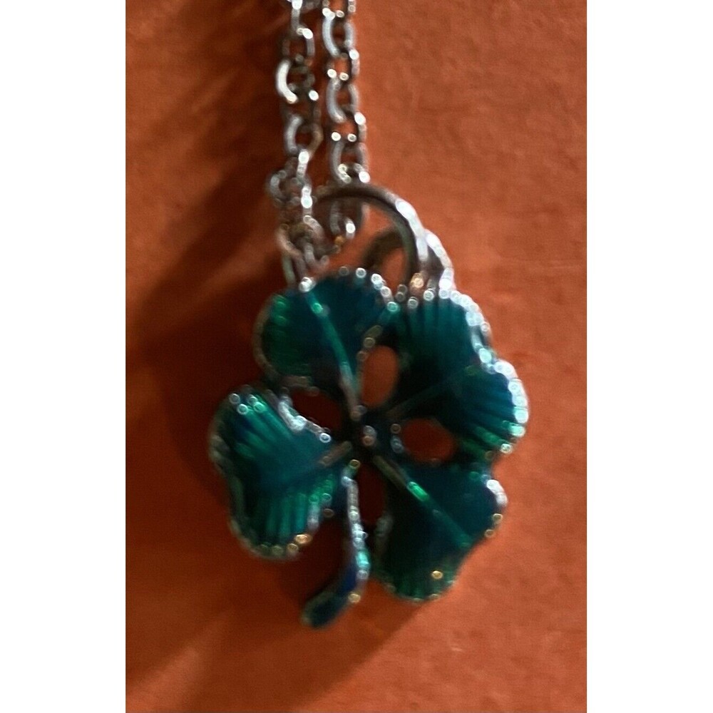 Women’s Necklace Green 4 Leaf Clover Silvertone 18”